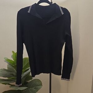 Black Long Sleeve Sweater with Striped Accents